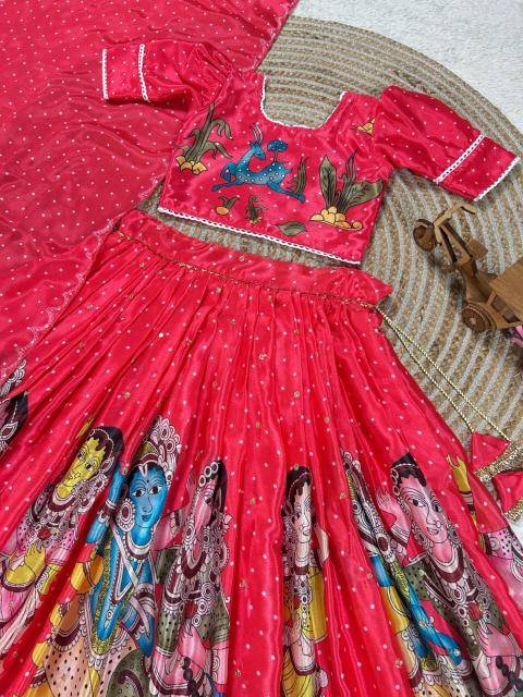 Trending Kalam Kari Kids Red Lahenga Indian clothing distributors
